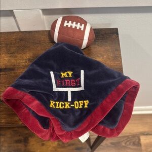 Baby Essentials Snuggle lovey Blanket My First Kick-Off Football Blue Maroon